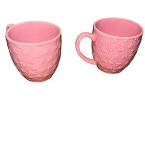 Set Of 2 Pink Heart Pattern Ceramic Mugs  Dishwasher & Microwave Safe  IQ Access